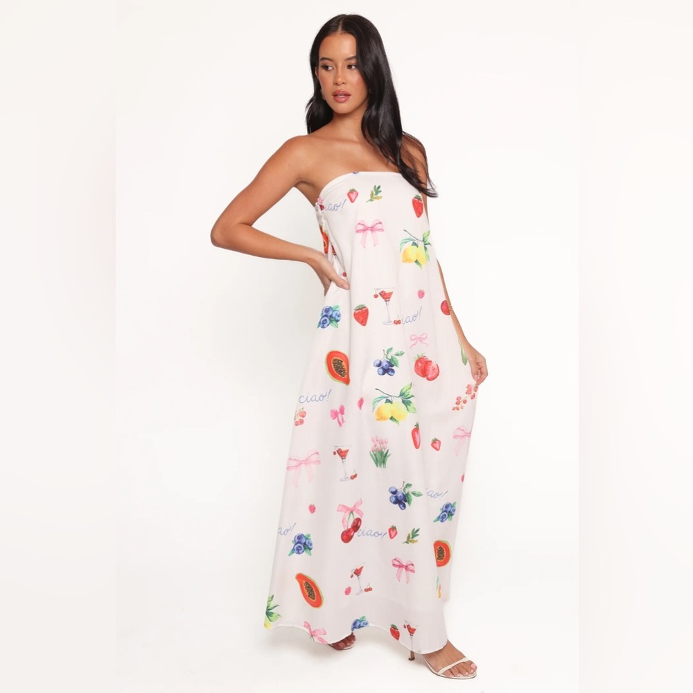 Petal & Pup Soph Strapless Maxi Dress Size S Ciao Bow Print NWT Brand New - Picture 4 of 10